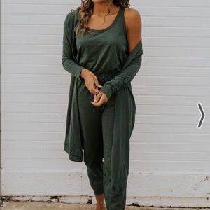 Dark Green Jumpsuit & Matching Cardigan